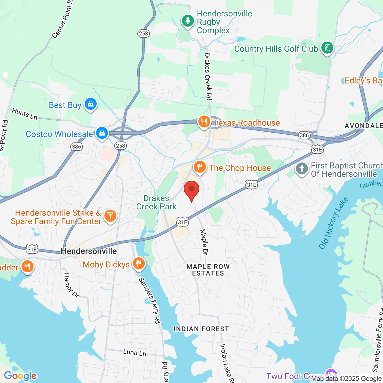 Google map image of our location in 100 Springhouse Ct Hendersonville, TN